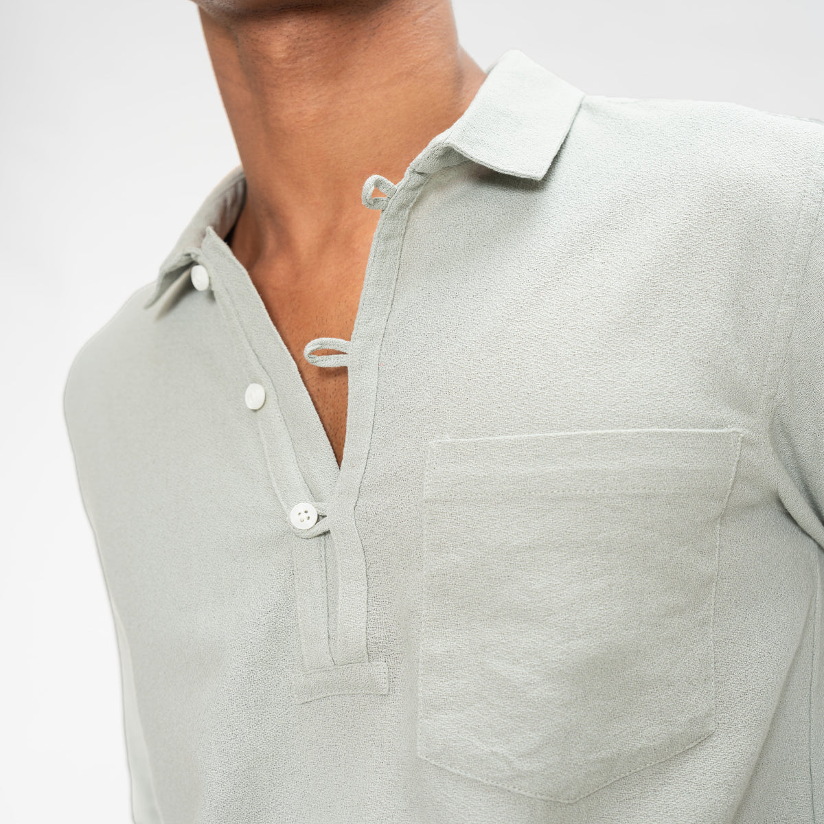 TEXTURED QUARTER PLACKET SHIRT - SAGE
