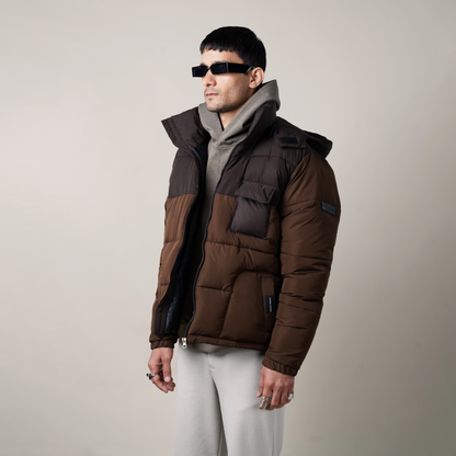 BROWN, PUFFER,The WT Puffer Jacket, monochromatic colUor palette,  jetted patch pocket, angular zipped welt pockets, light weight material, detachable hood and a long collar, UNISEX , RELAXED FIT,  WIND PROOF, WATER REPELLENT, BROWN PUFFER, BROWN PUFFER JACKET, BROWN PUFFER JACKET NORTHFACE, BROWN PUFFER JACKET MENS, PUFFER VEST, BROWN PUFFER WARPING THEORIES, people also ask 