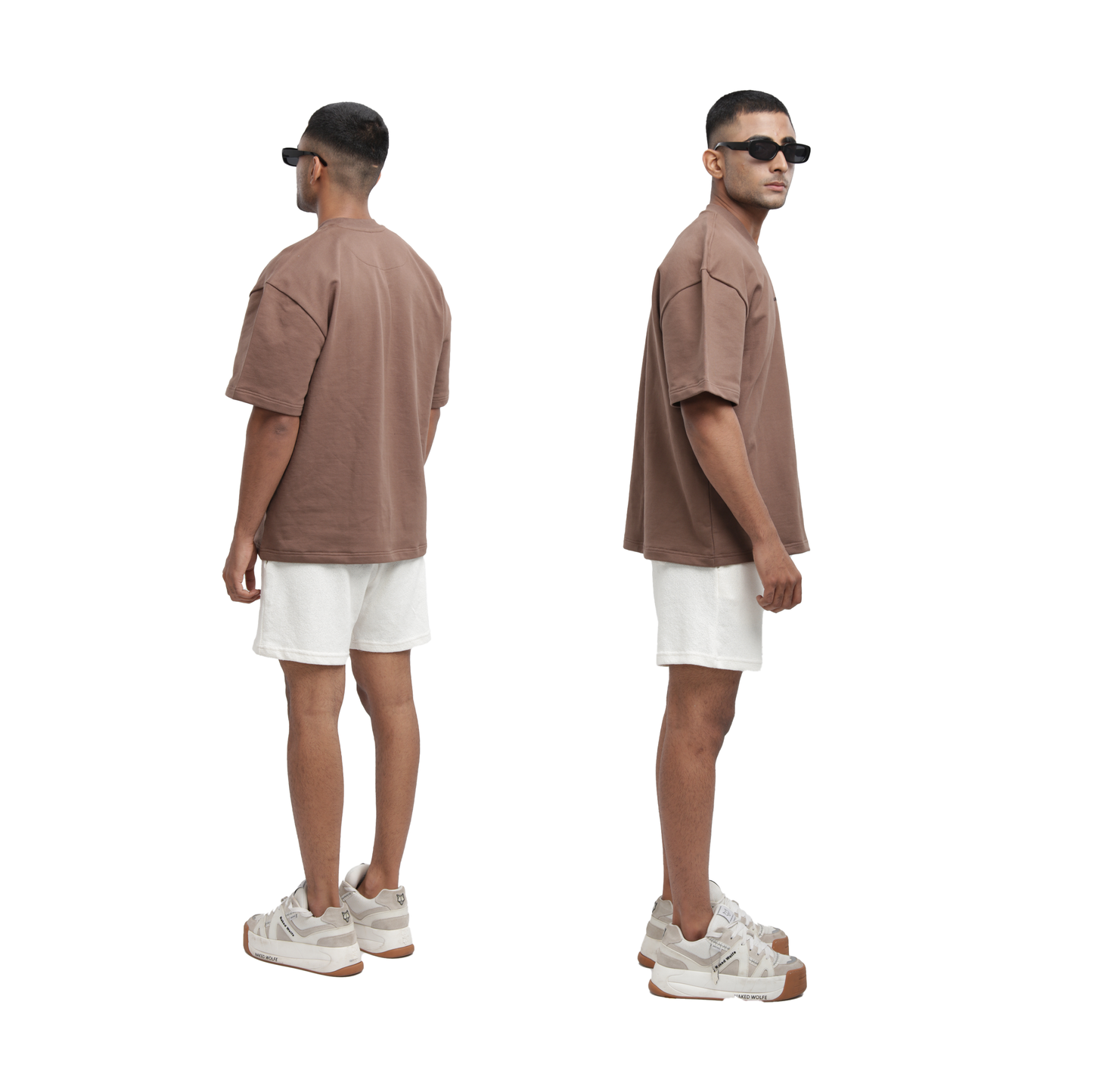 model, editorial, shorts, half sleevs, basic tshirt, brown, espresso brown, streetwear, shorts, streetstyle, summer outfit inspiration, people also ask 
