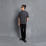 model, lookbook, anchor grey colourway, unisex, straight fit, relaxed fit, mens shirts for summer, womens shirt, cuban collar, one piece, people also ask