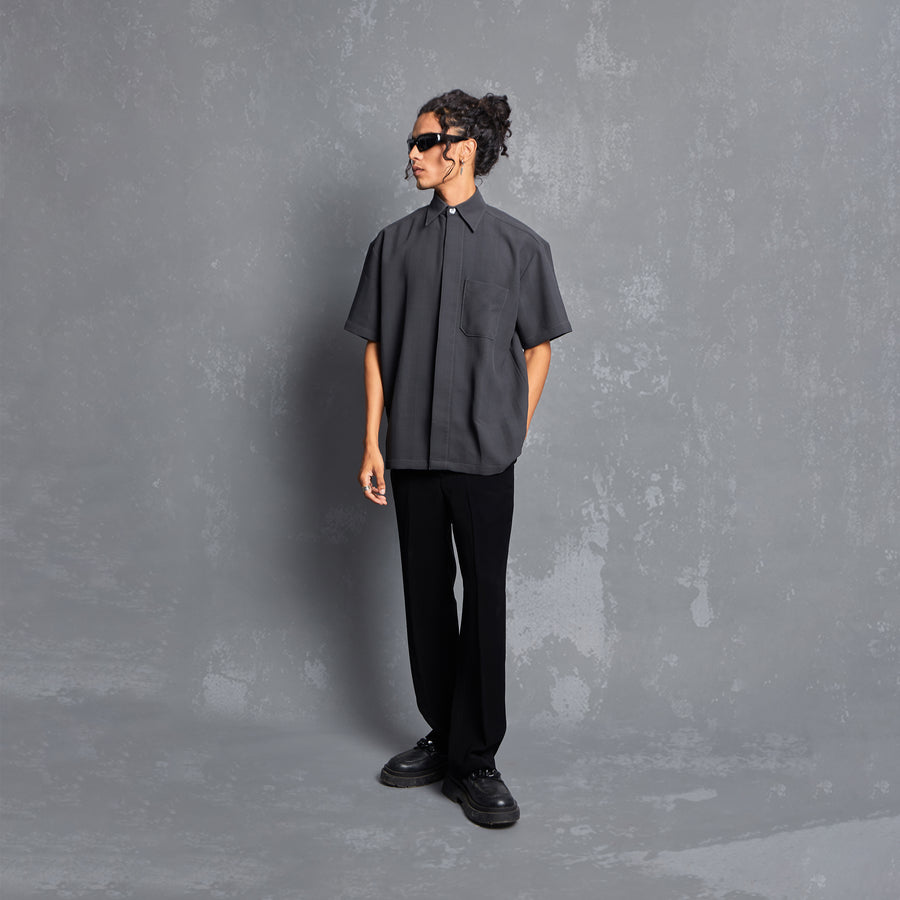 model, lookbook, anchor grey colourway, unisex, straight fit, relaxed fit, mens shirts for summer, womens shirt, cuban collar, one piece, people also ask