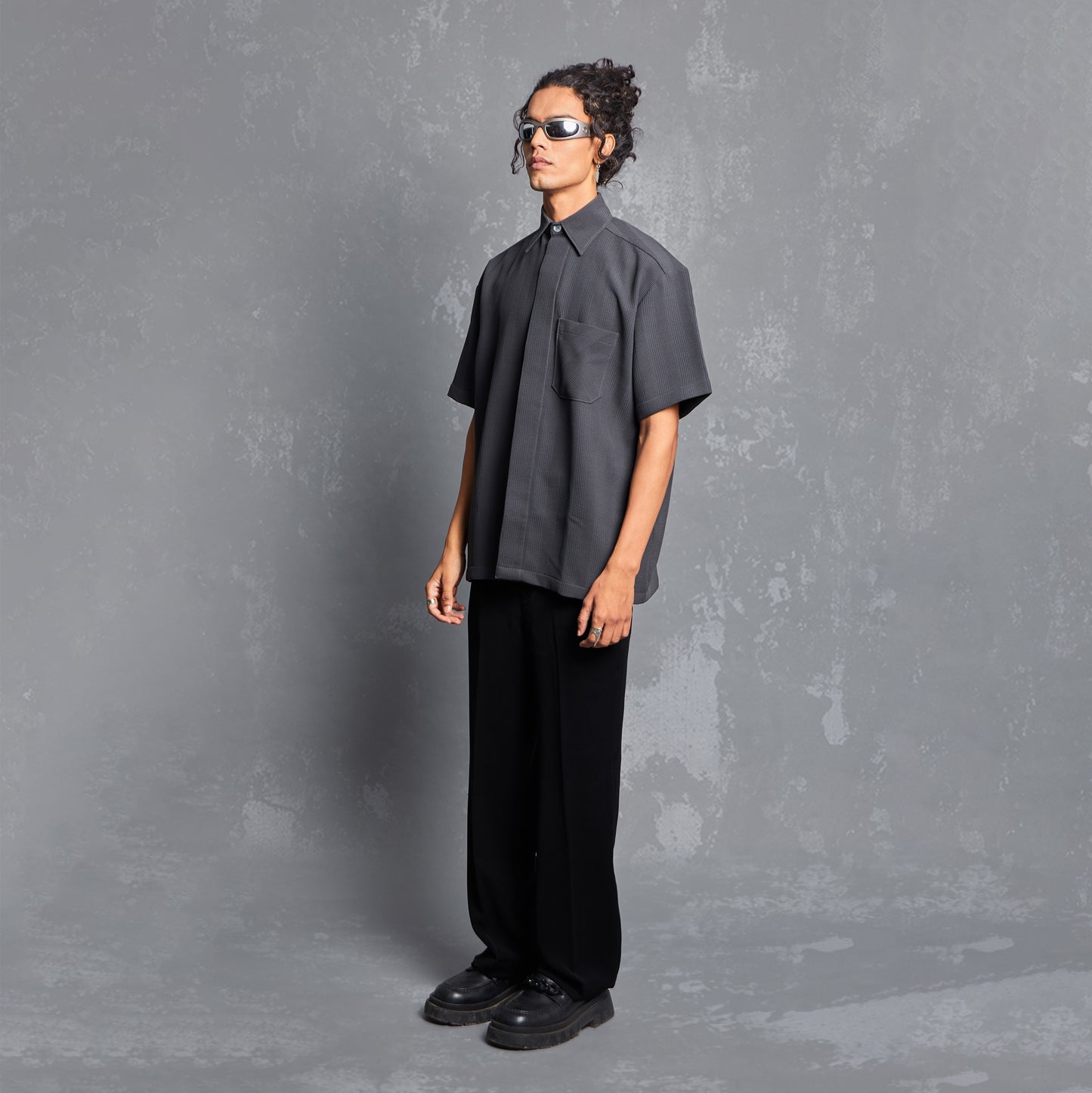 model, editorial, lookbook, unisex, wt loyalty program, relaxed fit, yamazaki pants, one piece cuban collar, slit on the bottom side seam, shirt with a neat look, mens summer fashion, fashion styling inspiration,people also ask