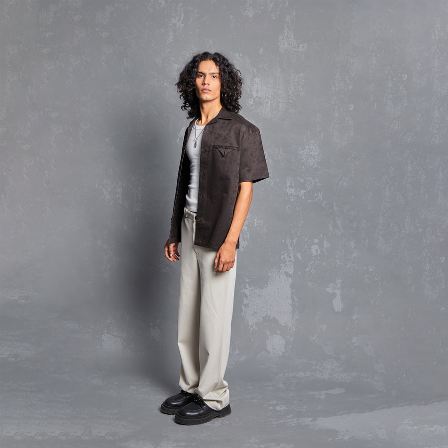 BROWN SHIRT, SUMMER, SUMMER ESSENTIAL, SUMMER ESSENTIAL SHIRT,Jacquard shirt, abstract tonal pattern, welt pocket, fixed pleated pocket square, one piece Cuban style collar, slit at the bottom of the side seam. UNISEX, RELAXED FIT, SIZE AVAILABLE S TO XXL, PLUS SIZE CLOTHING, SHIRT, JACQUARD, POLO SHIRTS,SHIRT DESIGN, SHIRT PATTERN, SHIRT SIZING, SHIRTS FOR MEN, SHIRTS FOR GIRLS, SHIRT DESIGN FOR MEN, SHIRT DESIGN FOR GIRLS, SHIRT FOR WOMEN, SHIRT SIZE CHART, JACQUARD SHIRT DESIGNS 2021, people also ask 